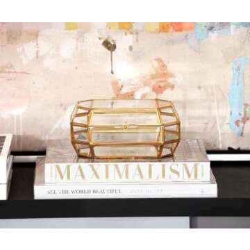 Alice Lane Bijou Glass Box Home Collection — Gold — Display Your Cherished Keepsakes or Enhance Your Interior Aesthetics — For Living Room, Bathroom, Kitchen and Office (Small)