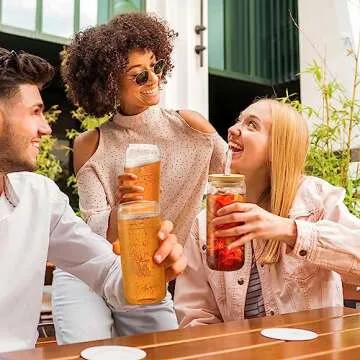 VITEVER 20 OZ Glass Cups with Bamboo Lids and Glass Straw - Beer Shaped Drinking Glasses Set, Iced Coffee Glasses, Cute Tumbler Cup, Aesthetic Coffee Bar Accessories, Gift - 2 Pack