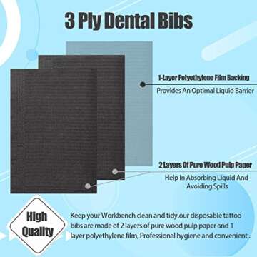125 Pcs Dental Bibs Disposable for Patient, 13"x18", 3 Ply Waterproof Piercing Tattoo Paper Napkin Tissue Bib for Dental Clinic, Tattoo Station and Salon