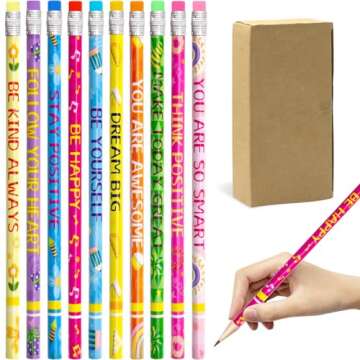 Inspirational Pencils 50PCS Wooden Pencil with Eraser Motivational Sayings Classroom School Teacher ...