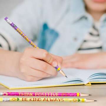 Inspirational Pencils 50PCS Wooden Pencil with Eraser Motivational Sayings Classroom School Teacher Award for Kids