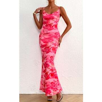 PRETTYGARDEN Adjustable Straps Sleeveless Summer Dresses for Women 2025 Casual Floral Bodycon Prom D...