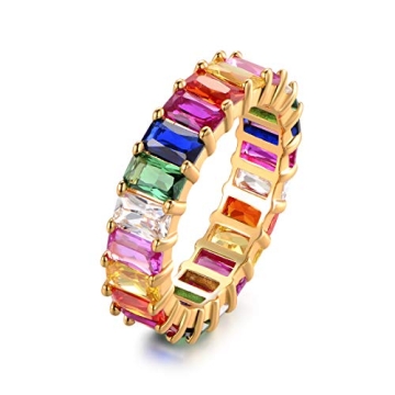 Eternity Rainbow Ring Wedding Band for Women