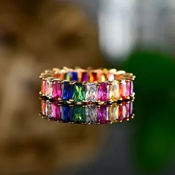 Eternity Rainbow Ring Wedding Band for Women