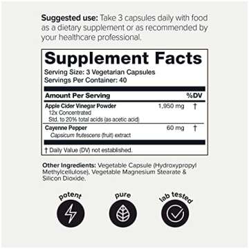 Toniiq 20% Acetic Acid Ultra High Strength Non-GMO Apple Cider Vinegar Capsules with Mother - 2,010mg Formula Pills with Cayenne Pepper -12x Potent - 120 Capsules