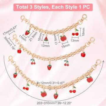 PH PandaHall 3 PCS Gold Decorative Bag Chain, 8" 9.7" 12" Purse Chains with Fruit Enamel Pendant, Re...