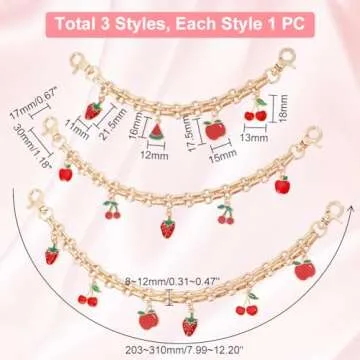 PH PandaHall 3 PCS Gold Decorative Bag Chain, 8" 9.7" 12" Purse Chains with Fruit Enamel Pendant, Re...