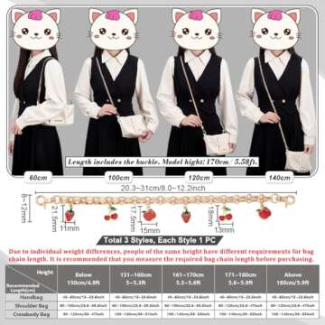 PH PandaHall 3 PCS Gold Decorative Bag Chain, 8" 9.7" 12" Purse Chains with Fruit Enamel Pendant, Replacement Extension Chain for Tote Shoulder Bags Handle Bag Chain Straps Charms for Women Crossbody