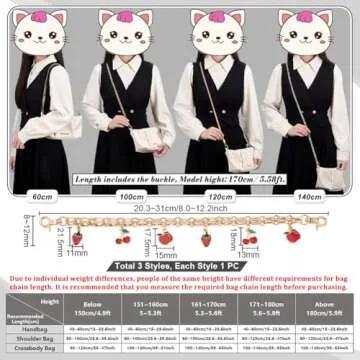 PH PandaHall 3 PCS Gold Decorative Bag Chain, 8" 9.7" 12" Purse Chains with Fruit Enamel Pendant, Replacement Extension Chain for Tote Shoulder Bags Handle Bag Chain Straps Charms for Women Crossbody