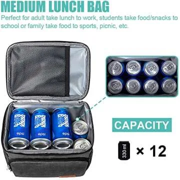 Tiblue Insulated Lunch Bag, Leakproof, Freezable Cooler for Office, School, Picnics, Adjustable Strap, For Adults & Kids