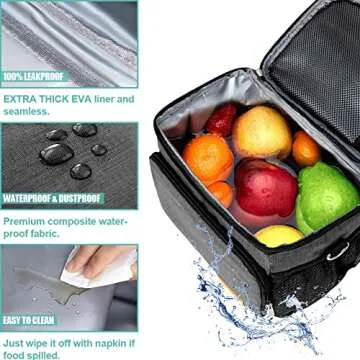 Tiblue Insulated Lunch Bag, Leakproof, Freezable Cooler for Office, School, Picnics, Adjustable Strap, For Adults & Kids