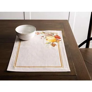 Maison d' Hermine Placemat 100% Cotton Decorative Placemats Washable Cloth Placemats, Home, Wedding, Restaurant, Party & Camping, Potiron - Thanksgiving/Christmas (Set of 4)