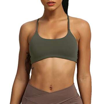 Aoxjox Women's Workout Sports Bras Fitness Backless Padded Ivy Low Impact Bra Yoga Crop Tank Top (Ol...