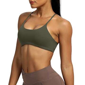 Aoxjox Women's Workout Sports Bras Fitness Backless Padded Ivy Low Impact Bra Yoga Crop Tank Top (Olive Green, Medium)