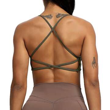 Aoxjox Women's Workout Sports Bras Fitness Backless Padded Ivy Low Impact Bra Yoga Crop Tank Top (Olive Green, Medium)