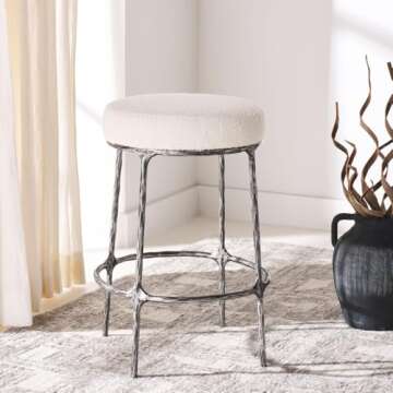 SAFAVIEH Couture Collection Trumen Ivory Boucle/Black 26-inch Counter Stool for Kitchen Island Break...