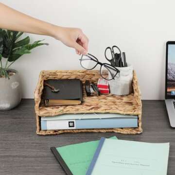 BTSKY Woven Water Hyacinth Desk Organizer for Files