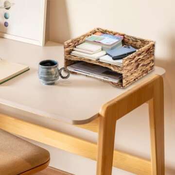 BTSKY Woven Water Hyacinth Desk Organizer for Files