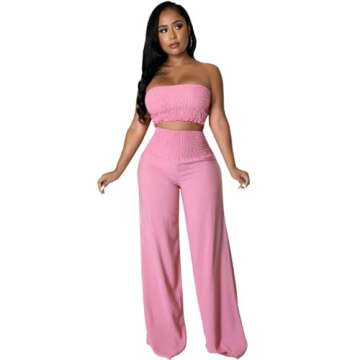 Dezraia 2 Piece Sets for Women Summer Outfits Wide Leg Long Pants Set Vacation Jumpsuits