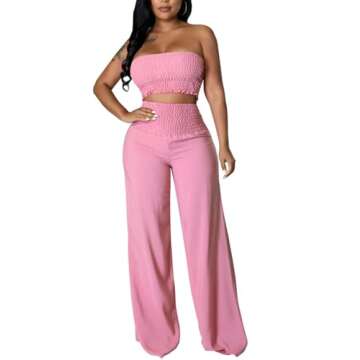 Dezraia 2 Piece Sets for Women Summer Outfits Wide Leg Long Pants Set Vacation Jumpsuits