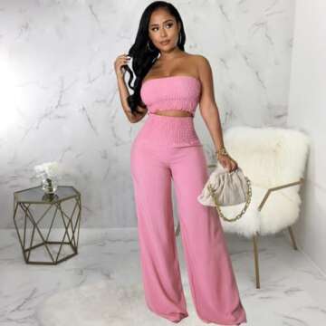 Dezraia 2 Piece Sets for Women Summer Outfits Wide Leg Long Pants Set Vacation Jumpsuits