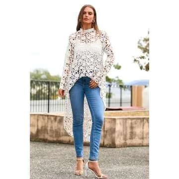 PRETTYGARDEN Women's Long Sleeve Round Neck High Low Asymmetrical Irregular Hem Casual Tops Blouse Shirt Dress (White,X-Large)