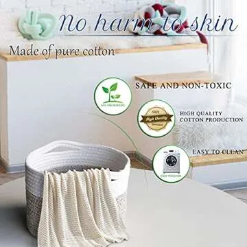 Small Rope Basket Round Woven Basket With Handle 9.5x9.5x7.1 in Cute Cotton Nursery Shelf Storage Basket Stitching Brown Beige Mixed Design Style 8.2L