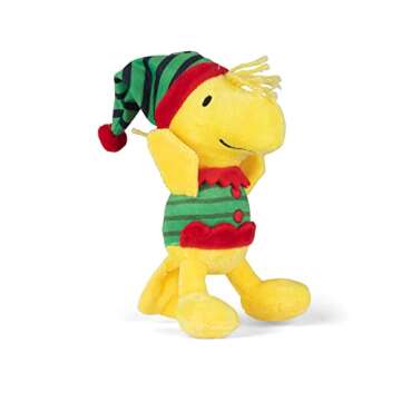 Peanuts for Pets Comics 6" Holiday Woodstock Plush Elf Dog Toy | Small Squeaky Dog Toy, Yellow Dog C...