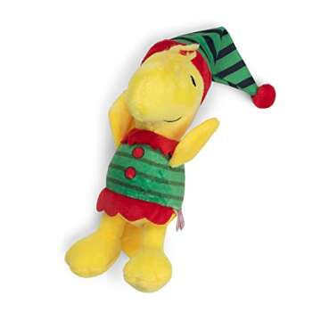 Peanuts for Pets Comics 6" Holiday Woodstock Plush Elf Dog Toy | Small Squeaky Dog Toy, Yellow Dog Chew Toy | Woodstock Stuffed Animal Toy for Dogs Officially Licensed by Comics, (FF14017)