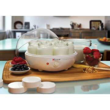 Euro Cuisine YM80 Electric Yogurt Maker Machine- Promote Gut Health with Probiotic Rich Homemade Yogurt -Home Yogurt Incubator with Glass Jars, White
