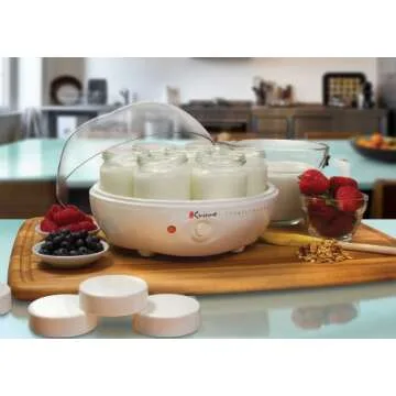 Euro Cuisine YM80 Electric Yogurt Maker Machine- Promote Gut Health with Probiotic Rich Homemade Yogurt -Home Yogurt Incubator with Glass Jars, White