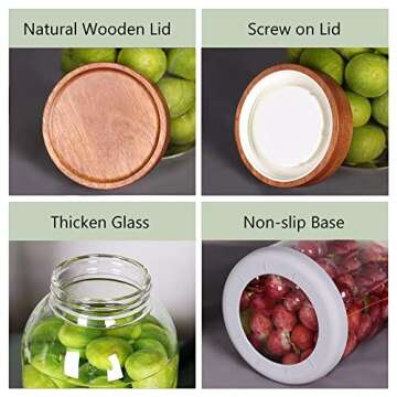 2 Pack 95 OZ Glass Jar with Screw on Lid, Large Glass Canister with Airtight Wooden Lid for Kombucha, Sun Tea, Meal Prep, Food Storage, Drinking, Overnight Oats, Dry Food, Spices, Salads, Yogurt