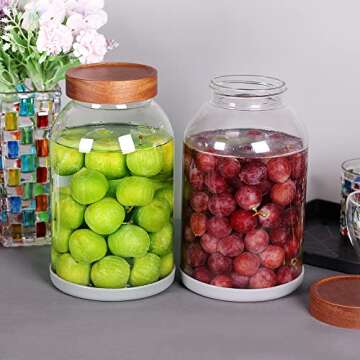 2 Pack 95 OZ Glass Jar with Screw on Lid, Large Glass Canister with Airtight Wooden Lid for Kombucha, Sun Tea, Meal Prep, Food Storage, Drinking, Overnight Oats, Dry Food, Spices, Salads, Yogurt