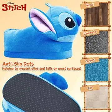 Disney Stitch, Womens Slippers 3D Fluffy Non Slip - Stitch Gifts (6.5/7.5 Blue Stitch)