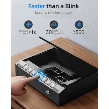 AINIRO Gun Safe for Pistols - Quick Access Biometric Handgun Lock