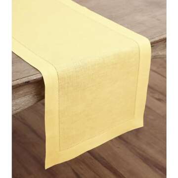 Solino Home Linen Yellow Table Runner 36 Inch - 100% Pure Linen Classic Hemstitch Short Table Runner...