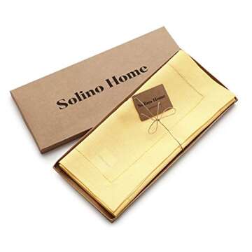 Solino Home Linen Yellow Table Runner 36 Inch - 100% Pure Linen Classic Hemstitch Short Table Runner 14 x 36 Inch Ideal for Dresser and Coffee Tables - Spring, Easter