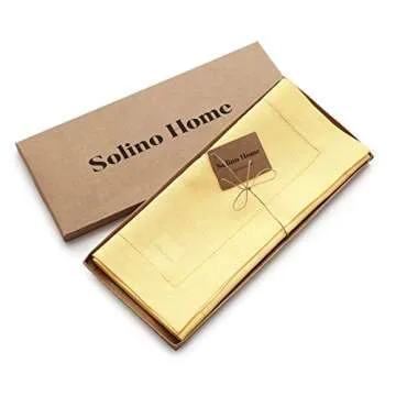 Solino Home Linen Yellow Table Runner 36 Inch - 100% Pure Linen Classic Hemstitch Short Table Runner 14 x 36 Inch Ideal for Dresser and Coffee Tables - Spring, Easter