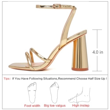 RIBONGZ Elegant Gold Block Heels for Prom and Weddings