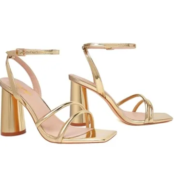 RIBONGZ Elegant Gold Block Heels for Prom and Weddings