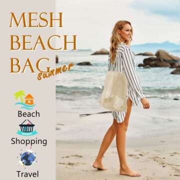 LXIAOY Mesh Beach Tote Womens Large Bag with Multiple Pockets Womens Shoulder HandbagVacation Beach ...