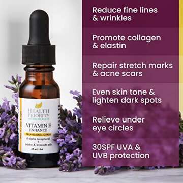 Healthy Priority Vitamin E Oil - 15,000 IU Vitamin E Serum for Face and Hair - Organic, Handmade - Non-GMO, Gluten-Free, Vegan - Vitamin E Oil for Scars, Wrinkles, Stretch Marks - Scented, 0.5 Fl Oz