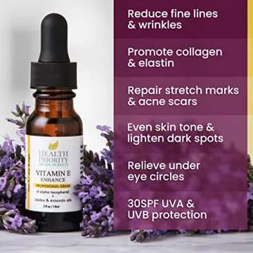 Healthy Priority Vitamin E Oil - 15,000 IU Vitamin E Serum for Face and Hair - Organic, Handmade - Non-GMO, Gluten-Free, Vegan - Vitamin E Oil for Scars, Wrinkles, Stretch Marks - Scented, 0.5 Fl Oz