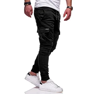BUXKR Mens Cargo Pants Casual Hiking Pants Workout Joggers Sweatpants for Men,Black,L