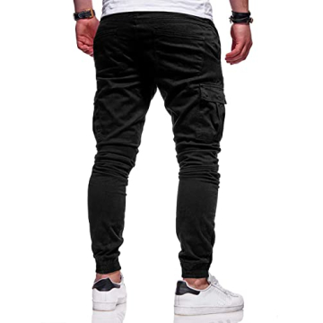 BUXKR Mens Cargo Pants Casual Hiking Pants Workout Joggers Sweatpants for Men,Black,L