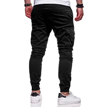 BUXKR Mens Cargo Pants Casual Hiking Pants Workout Joggers Sweatpants for Men,Black,L