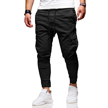 BUXKR Mens Cargo Pants Casual Hiking Pants Workout Joggers Sweatpants for Men,Black,L