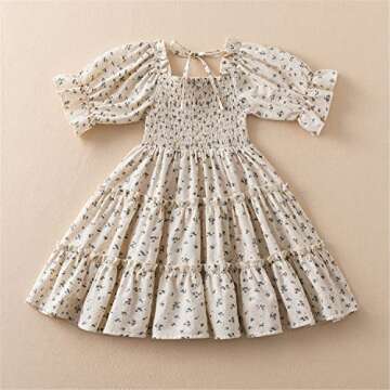 NNJXD Little Girl Smocked Elastic Dress Princess Girls Casaul Printed A-line Sundress 1913 Floral 5-...