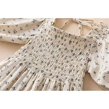 NNJXD Little Girl Smocked Elastic Dress Princess Girls Casaul Printed A-line Sundress 1913 Floral 5-6 Years