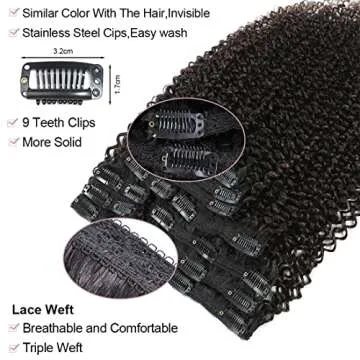 Kinky Curly Hair Extensions Clip In for Women by Urbeauty